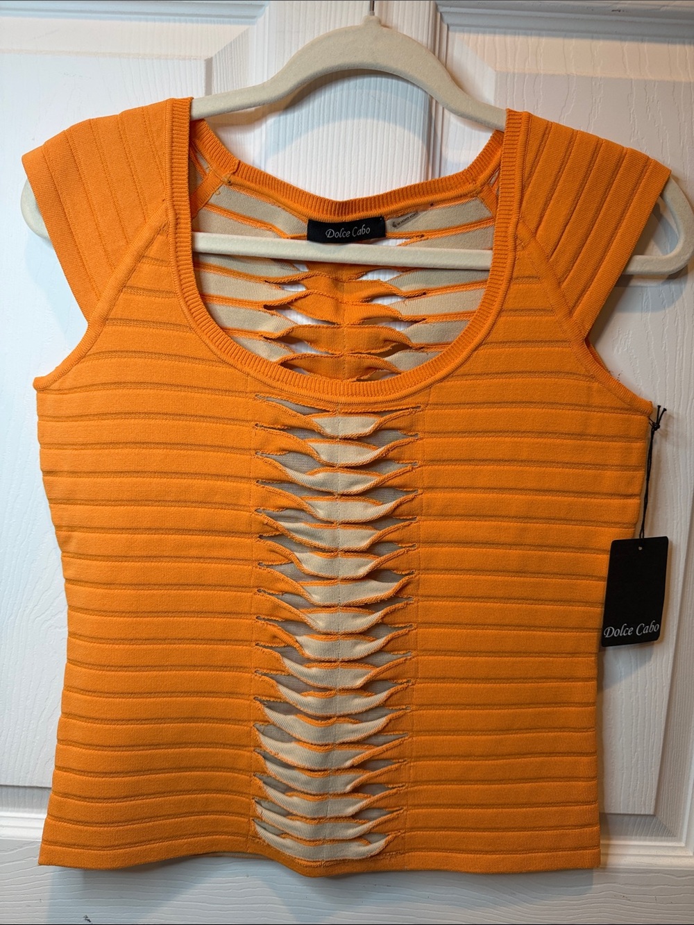 Dolce Cabo Orange Ribbed Ladder-Cut Tank
